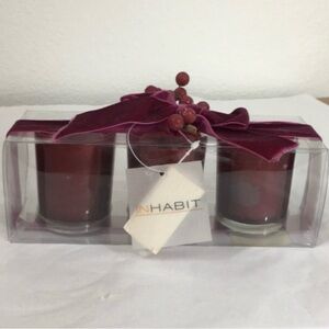 NWT New Inhabit Merlot Cranberry 3 Votive Candle Set Farmhouse Contemporary